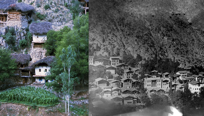 Garmirk Köyü.Raffaele Gianighian'ın 1977'de çektiği fotoğraf (solda) ve Gianighian'ın Hıdırçur'da doğduğu köy,Kisak,1910 (sağda - Gianghian arşivi)