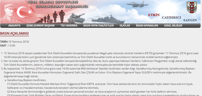 TSK'dan açıklama