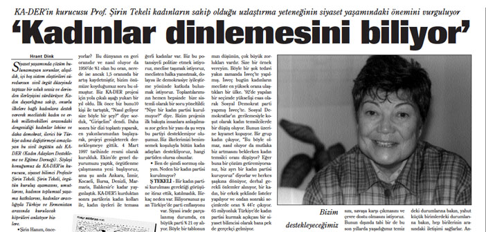 Agos'un arşivinden: Hrant Dink soruyor, Şirin Tekeli cevaplıyor