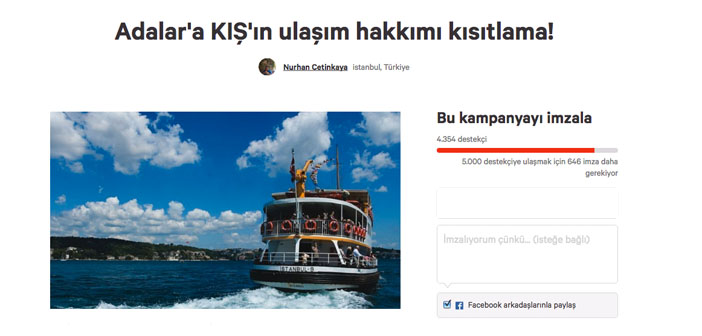 Adalarda kış tarifesine karşı kampanya