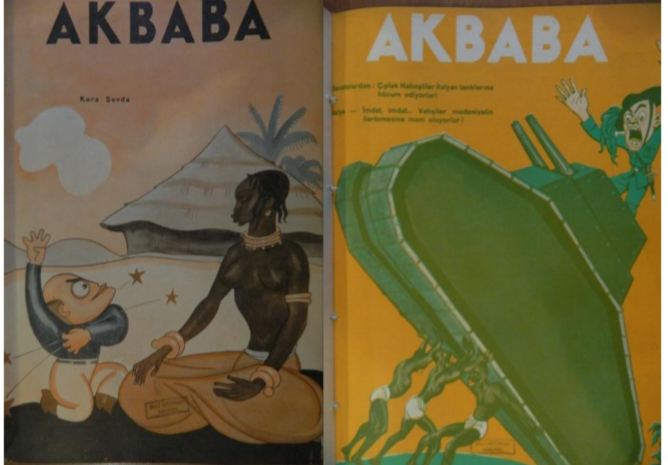 İtalya'nın Habeşistan'ı işgali üzerine Akbaba'da çıkan karikatürler