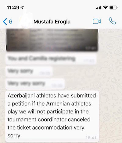 Gevorgyan Facebook sayfasından kendisine gelen mesajı paylaştı