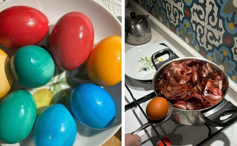 Geleneklere uygun olarak soğan kabuğuyla ve son yıllarda hayatımıza giren özel boyalarla, yumurtaları renklendirdik.
