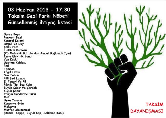 Gezi Parkı İhtiyaçları
